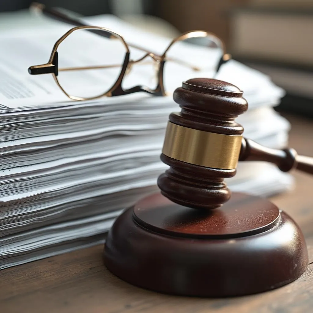 Documentos legales y un mazo simbolizando la estructura legal y cumplimiento