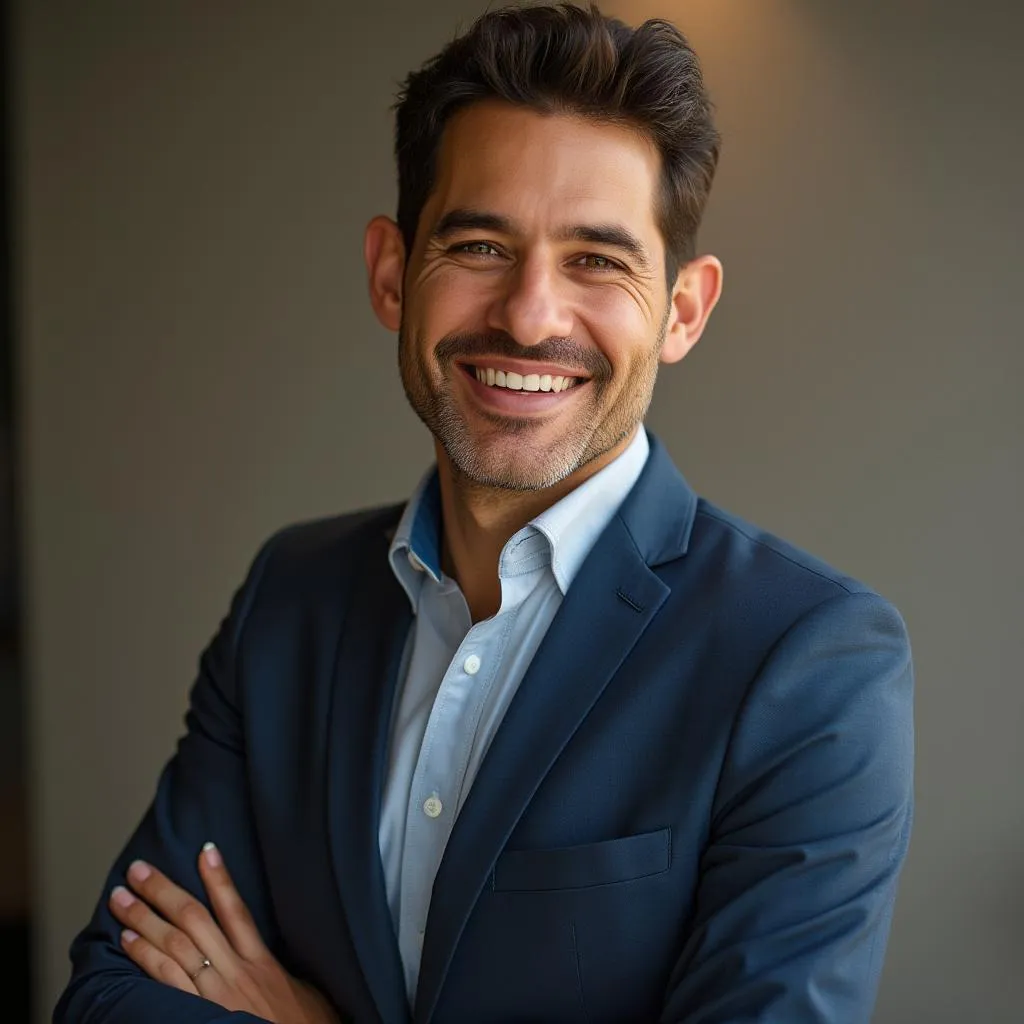 CEO del equipo, sonriente y profesional